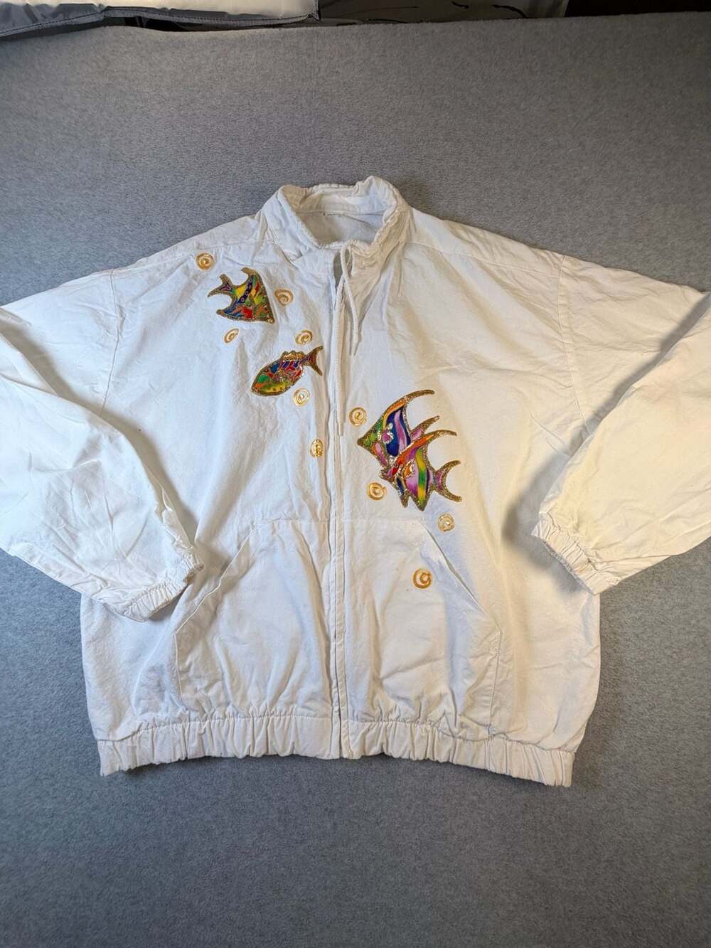 White Jacket with painted Fish Colorful Y2K
